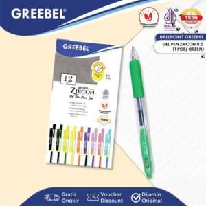 GREEBEL PULPEN GEL / GEL PEN GP-509 ZIRCON HIJAU 0.5 (1PCS) / BALLPEN GEL BALLPOINT BOLPEN BOLPOIN PENA GEL