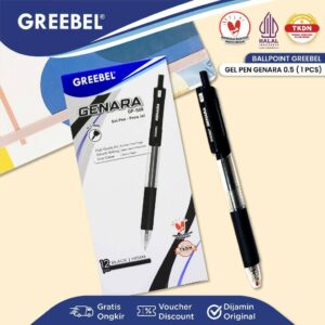 GREEBEL PULPEN GEL / GEL PEN GP-508 GENARA 0.5 HITAM (1PCS) / BALLPEN GEL BALLPOINT BOLPEN BOLPOIN PENA GEL