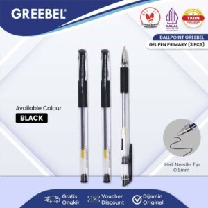 GREEBEL PULPEN GEL / GEL PEN GP-510 PRIMARY 0.5 HITAM (3PCS/SET) BALLPEN GEL BALLPOINT BOLPEN BOLPOIN PENA GEL