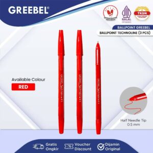 GREEBEL PULPEN BALLPEN / TECHNOLINE 0.5 MERAH (3PCS/SET) / BALLPOINT BOLPEN BOLPOIN PENA GEL
