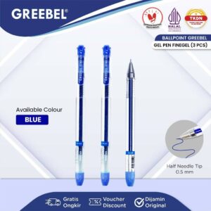 GREEBEL PULPEN GEL / GEL PEN FINE GEL BIRU (3PCS/SET) / BALLPEN GEL BALLPOINT BOLPEN BOLPOIN PENA GEL 501