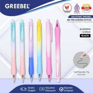 GREEBEL PULPEN GEL / GEL PEN GP-511 AURORA 0.5 HITAM (6PCS/SET) / BALLPEN GEL BALLPOINT BOLPEN BOLPOIN PENA GEL