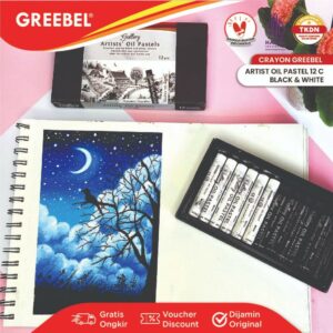GREEBEL CRAYON KRAYON ARTIST HITAM PUTIH / ARTIST OIL PASTEL (12 WARNA B&W) MEWARNAI PROFESSIONAL CRAYON SET