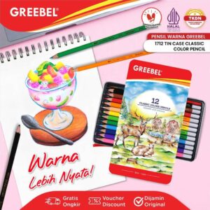 GREEBEL PENSIL WARNA / 12 WARNA CLASSIC COLOR TIN CASE (1712) / COLORED PENCIL / WARNA LEBIH NYATA