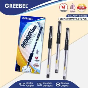 GREEBEL PULPEN GEL / GEL PEN GP-510 PRIMARY 0.5 HITAM (12PCS/SET) BOLPEN BOLPOIN PENA GEL