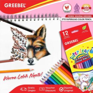 GREEBEL PENSIL WARNA 12 WARNA / SUPER LEAD COLORED PENCIL (3712) / WARNA LEBIH NYATA