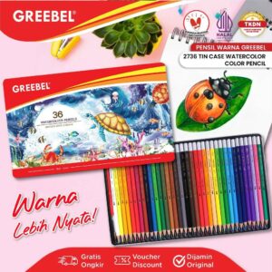 GREEBEL PENSIL WARNA 36 WARNA / WATERCOLOR TIN CASE PENCIL 36 WARNA (2736) / COLOURED PENCIL / WARNA LEBIH NYATA