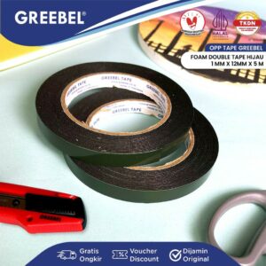 GREEBEL DOUBLE TAPE FOAM / SELOTIP FOAM 1M X 12MM X 5M (PCS) / ISOLASI BOLAK BALIK / SPONS FOAM