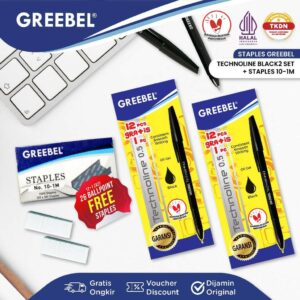 GREEBEL PULPEN BOLPOIN 2 LUSIN TECHNOLINE + GRATIS STAPLES 10-1M - (TECHNOLINE 2 SET + STAPLES 10-1M)