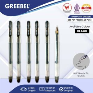 GREEBEL PULPEN GEL / GEL PEN FINE GEL HITAM (6PCS/SET) BALLPEN GEL BALLPOINT BOLPEN BOLPOIN PENA GEL 501