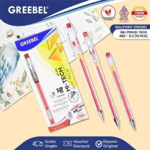 GREEBEL PULPEN GEL / GEL PEN GP-506 HI-TECH 0.5 MERAH (12PCS/SET) BALLPEN GEL BALLPOINT BOLPEN BOLPOIN PENA GEL