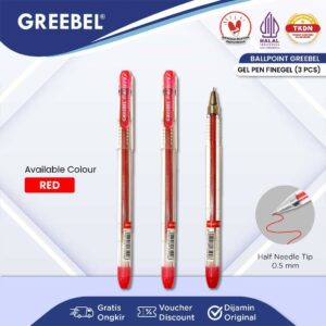 GREEBEL PULPEN GEL / GEL PEN FINE GEL 0.5 MERAH (3PCS/SET) / BALLPEN GEL BALLPOINT BOLPEN BOLPOIN PENA GEL 501