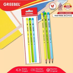 GREEBEL PENSIL TULIS 2B 7028 PASTEL MOOD (3PCS/SET) PENSIL KAYU UJIAN / PENCIL GRAFIT GRAPHITE / PENSIL GAMBAR