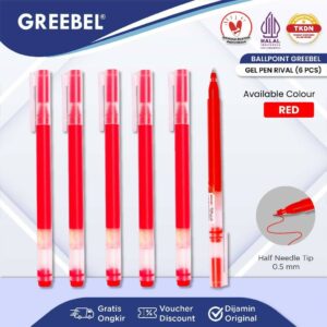 GREEBEL PULPEN GEL / GEL PEN GP-502 RIVAL 0.5 MERAH (6PCS/SET) / BALLPEN GEL BALLPOINT BOLPEN BOLPOIN PENA GEL