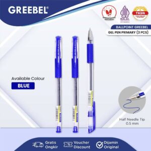 GREEBEL PULPEN GEL / GEL PEN GP-510 PRIMARY 0.5 BIRU (3PCS/SET) / BALLPEN GEL BALLPOINT BOLPEN BOLPOIN PENA GEL