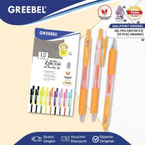 GREEBEL PULPEN GEL / GEL PEN GP-509 ZIRCON 0.5 ORANGE (12PCS/SET) / BALLPEN GEL BALLPOINT BOLPEN BOLPOIN PENA GEL