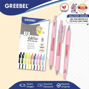 GREEBEL PULPEN GEL / GEL PEN GP-509 ZIRCON 0.5 LIGHT PINK (12PCS/SET) / BALLPEN GEL BALLPOINT BOLPEN BOLPOIN PENA GEL