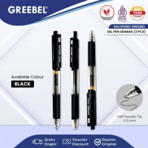 GREEBEL PULPEN GEL / GEL PEN GENARA GP-508 0.5 HITAM (3PCS/SET) / BALLPEN GEL BALLPOINT BOLPEN BOLPOIN PENA GEL