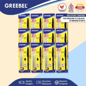 GREEBEL PULPEN BALLPEN / TECHNOLINE HITAM 12 LUSIN (1 GROSS= 156 PCS) / BALLPOINT BOLPEN BOLPOIN PENA GEL