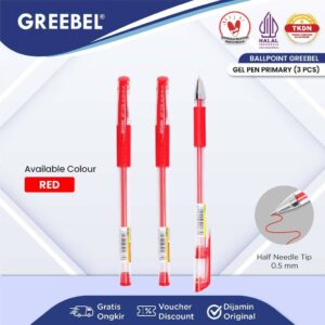 GREEBEL PULPEN GEL / GEL PEN GP-510 PRIMARY 0.5 MERAH (3PCS/SET) / BALLPEN GEL BALLPOINT BOLPEN BOLPOIN PENA GEL