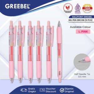 GREEBEL PULPEN GEL / GEL PEN GP-509 ZIRCON LIGHT PINK 0.5 (6PCS/SET) / BALLPEN GEL BALLPOINT BOLPEN BOLPOIN PENA GEL
