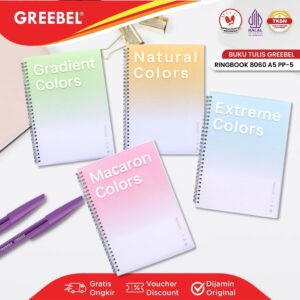 GREEBEL NOTEBOOK A5 BUKU DIARY AESTHETIC / RINGBOOK 8060 A5 PP-5 / BUKU NOTE BINDER 60 HALAMAN / BUKU TULIS LUCU PASTEL
