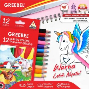GREEBEL PENSIL WARNA 12 WARNA COLOR PENCIL / JUMBO TRIANGULAR CLASSIC (2812)