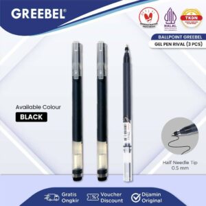 GREEBEL PULPEN GEL / GEL PEN GP-502 RIVAL 0.5 HITAM (3PCS/SET) / BALLPEN GEL BALLPOINT BOLPEN BOLPOIN PENA GEL