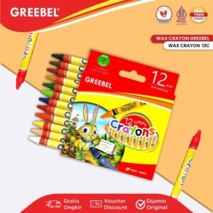 GREEBEL CRAYON KRAYON WAX 12 WARNA CERAH CRAYON SEKOLAH