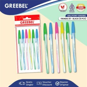 GREEBEL PULPEN BALLPEN / TRENDEE 01 HITAM (6PCS/SET) / BALLPOINT BOLPEN BOLPOIN PENA GEL