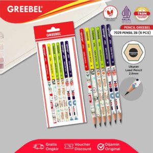 GREEBEL PENSIL TULIS 2B 7029 COLOR POP (6PCS/SET) PENCIL KAYU KARAKTER / GRAFIT GRAPHITE / PENSIL UJIAN SEKOLAH / GAMBAR