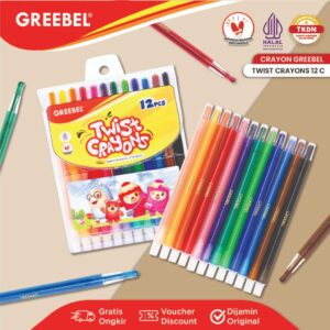 GREEBEL CRAYON PUTAR / KRAYON TWIST 12 WARNA / TWIST CRAYON GREEBEL