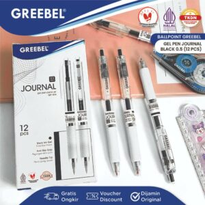 GREEBEL PULPEN GEL / GEL PEN GP-514 JOURNAL 0.5 HITAM (12PCS/SET) / BALLPEN BALLPOINT BOLPEN BOLPOIN PEN GEL