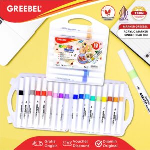 GREEBEL SPIDOL WARNA WARNI 1 SET / SPIDOL MARKER ACRYLIC SINGLE HEAD (18 WARNA) / SPIDOL WARNA / SKETCH MARKER / SPIDOL SET