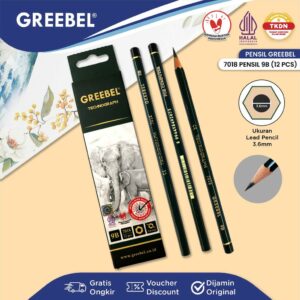 GREEBEL PENSIL KAYU 9B 7018 (12PCS/SET) / PENSIL TULIS UJIAN SEKOLAH PENSIL GAMBAR