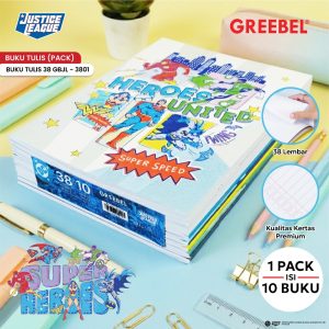 (10 BUKU) GREEBEL BUKU TULIS SEKOLAH A5 38 LEMBAR MOTIF JUSTICE LEAGUE GBJL 3801 (1 PACK 10 BUKU) BUKU CATATAN SEKOLAH