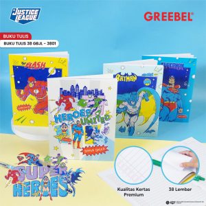 (1 BUKU) GREEBEL BUKU TULIS SEKOLAH A5 38 LEMBAR (1PCS) MOTIF JUSTICE LEAGUE GBJL 3801 I BUKU TULIS GREEBEL