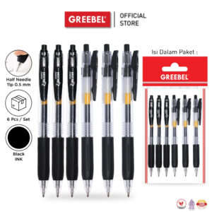 GREEBEL PULPEN GEL / GEL PEN GP-509 ZIRCON HITAM 0.5 (6PCS/SET) / BALLPEN GEL BALLPOINT BOLPEN BOLPOIN PENA GEL