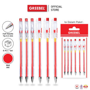 GREEBEL PULPEN GEL / GEL PEN GP-506 HI-TECH 0.3 MERAH (6PCS/SET) / BALLPEN GEL BALLPOINT BOLPEN BOLPOIN PENA GEL