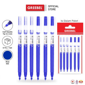 GREEBEL PULPEN GEL / GEL PEN GP-502 RIVAL 0.5 TINTA BIRU (6PCS/SET) / BALLPEN GEL BALLPOINT BOLPEN BOLPOIN PENA GEL