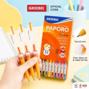 [ 12 Pulpen ] Greebel Pulpen Gel Pen 1 Box GP-507 Paporo Oren 0.5 (12PCS/SET)