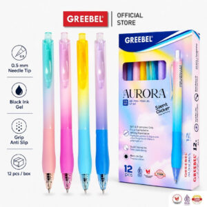 GREEBEL PULPEN GEL PASTEL / GEL PEN GP-511 AURORA 0.5 HITAM (12PCS/SET) / BOLPEN LUCU BALLPEN GEL BALLPOINT PENA GEL