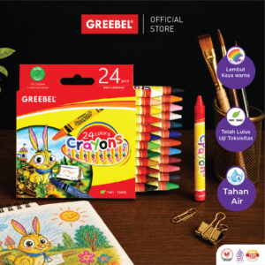 GREEBEL CRAYON KRAYON WAX 24 WARNA CERAH CRAYON SEKOLAH