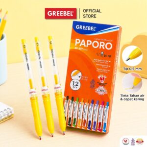 [ 12 Pulpen ] Greebel Pulpen Gel Pen 1 Box GP-507 Paporo Yellow 0.5 (12PCS/SET)
