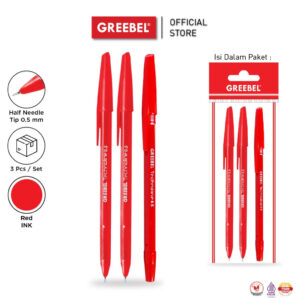 GREEBEL PULPEN BALLPEN / TECHNOLINE 0.5 MERAH (3PCS/SET) / BALLPOINT BOLPEN BOLPOIN PENA GEL