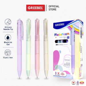 GREEBEL PULPEN GEL / GEL PEN GP-512 MACAROON 0.5 HITAM (12PCS/SET) / BOLPEN LUCU PASTEL BOLPEN BOLPOIN PENA GEL
