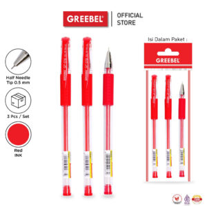 GREEBEL PULPEN GEL / GEL PEN GP-510 PRIMARY 0.5 MERAH (3PCS/SET) / BALLPEN GEL BALLPOINT BOLPEN BOLPOIN PENA GEL