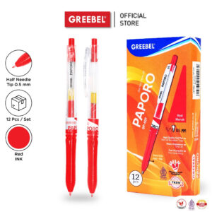 GREEBEL PULPEN GEL / GEL PEN GP-507 PAPORO 0.5 MERAH (12PCS/SET) / BALLPEN GEL BALLPOINT BOLPEN BOLPOIN PENA GEL