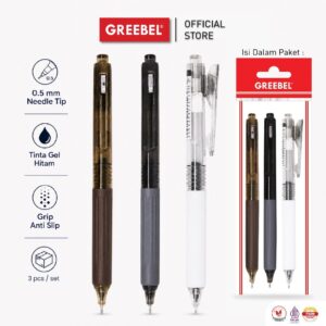 GREEBEL PULPEN GEL / GEL PEN GP-513 AESTHETIC 0.5 HITAM (3PCS/SET) / BALLPEN GEL BALLPOINT BOLPEN BOLPOIN PENA GEL