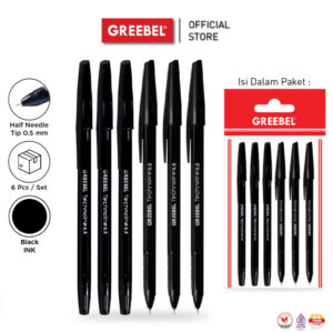 GREEBEL PULPEN BALLPEN / TECHNOLINE 0.5 HITAM (6PCS/SET) / BALLPOINT BOLPEN BOLPOIN PENA GEL